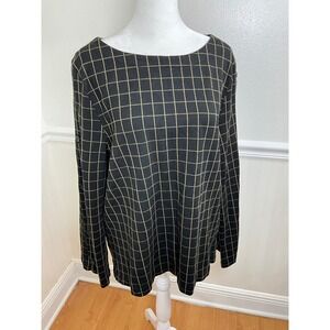 J. Jill Ponte Top Long Sleeve Button Cuff Grid Check Pattern Women‎ Size L